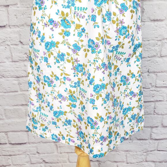 Vintage 1970s Sheath Dress Blue Floral Peterpan Collar Shirred Neckline Fits XS - Picture 5 of 13